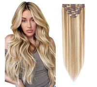 Elailite Hair Extensions Clip in Real Hair Remy Human Hair Full Head - 8 Pcs Invisible Thin Weft - Mix #12/613 Golden Brown & Bleach Blonde - 10 Inch