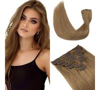 Elailite Hair Extensions Clip in Real Human Hair Invisible Natural 8 Pieces Thin Weft Full Head Long Straight - #6 Light Brown - 20 Inch (70 g)