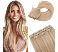 Elailite Hair Extensions Clip In Real Human Hair Remy #18/613 Ash Blonde Mix Bleach Blonde Double Weft Seamless Hairpieces Straight 10 Inch (56 g) 56g 3 Pieces