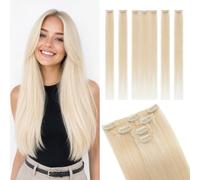 Elailite Hair Extensions Clip In Real Human Hair Short #60 Platinum Blonde Seamless 5 Pieces Set (1 Piece+ 4 Single Clip Piece) - 10 Inch (36 g)