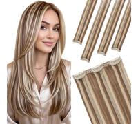 Elailite Hair Extensions Clip In Real Human Hair Short Highlighted #6/613 Light Brown Mix Bleach Blonde Seamless 5 Pieces Set (1 Piece+ 4 Single Clip Piece) - 10 Inch (36 g)