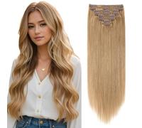 Elailite Hair Extensions Real Human Hair Clip in - Double Weft Maxi Volume 100% Remy Hair Straight - 8 Pcs Full Head (10"-110g, #27 Dark Blonde)