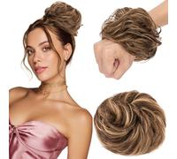 Elailite Hair Pieces For Women Messy Bun Real Hair Human Hair Remy Hair Covered Scrunchies Donuts Updo Chignon - #4R/27R Medium Brown Mix Dark Blonde