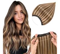 Elailite Highlighted Wire Hair Extensions Real Human Hair Invisible Clip In One Piece Secret Wire Extension Band Straight Thick - #4/27 Medium Brown Mix Dark Blonde - 18 Inch (80 g)