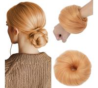 Elailite Human Hair Bun Scrunchie Straight Hair Piece Smooth Neat Real Hair Covered Donuts Updo Chignon For Women - #27 Dark Blonde