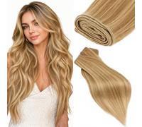Elailite Human Hair Bundles Weft Hair Extensions Weave Straight Double Weft Sew In Real Hair Extension Remy 100G Highlighted - #12/613 Golden Brown Mix Bleach Blonde - 20 Inch