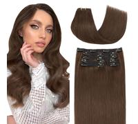 Elailite Human Hair Extensions Clip In Double Weft Real Hair Virgin Remy Lace Weft 7 Pcs Full Head Straight - #2 Dark Brown - 18 Inch 120g