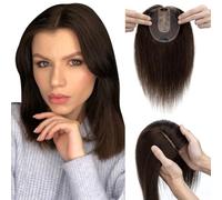 Elailite Human Hair Toppers For Women uk Real Hair Silk Base Clip in Crown HairPiece Toupee - Extensions For Thinning Hair (#02 Dark Brown, 8 Inch)