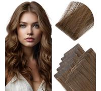 Elailite Injection Tape in Hair Extensions Human Hair - Invisible Skin Weft Remy Natural Real Hair Extension Straight 10 Pcs 25g - #4Y Medium Brown - 22 Inch