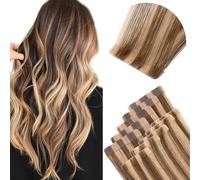 Elailite Injection Tape in Hair Extensions Human Hair - Invisible Skin Weft Remy Natural Real Hair Extension Straight 10 Pcs 25g - #4Y/27 Medium Brown Mix Dark Blonde - 20 Inch