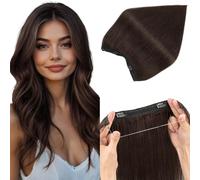 Elailite Invisible Wire Hair Extensions Real Human Hair Brown Clip In One Piece Secret Wire Extension Band Straight Thick Long - #02 Dark Brown - 22 Inch (100 g)