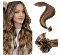 Elailite Keratin Bond Hair Extensions 1G Real Human Hair Pre Bonded U Tip Hot Fusion Extension 25 Strands Highlighted - #4/27 Medium Brown Mix Dark Blonde - 16 Inch (25 g)