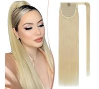 Elailite Ponytail Extension Human Hair Remy Real Hair Wrap Around Clip in Extensions Straight - #613 Bleach Blonde - 22 Inch