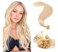 Elailite Pre Bonded Hair Extensions 1G Real Human Hair Keratin Bond U Tip Hot Fusion Extension 25 Strands Highlighted - #18/613 Ash Blonde Mix Bleach Blonde - 16 Inch (25 g)