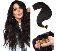 Elailite Pre Bonded I Tip Stick Tip 100% Real Remy Human Hair Extensions Straight (micor ring not inclued) - 100 Strands - 50g - 18 Inch - #1B Natural Black