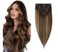 Elailite Real Hair Clip in Hair Extensions Human Hair Remy Natural Hair Extension - 8 Pcs Thin Thickness (Balayage Ombre #2/2P6 Dark Brown/Dark Brown Mix Light Brown, 10 inch)