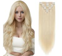 Elailite Real Hair Extensions Clip in Human Hair #60 Platinum Blonde Double Weft Thick Remy 8 Pieces Full Head Straight Long - 22 Inch (160 g)