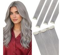 Elailite Real Hair Extensions Clip In Human Hair #Grey Seamless 5 Pieces Set (1 Piece+ 4 Single Clip Piece) - 12 Inch (38 g)
