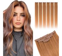Elailite Real Hair Extensions Clip In Human Hair Remy Double Weft 6 Pcs Seamless Highlights Hairpieces Straight - #30 Light Auburn - 14 Inch 36g