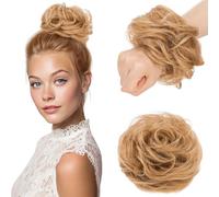 Elailite Real Hair Scrunchies For Women Human Hair Bun Messy Hair Piece Remy Hair Covered Donuts Updo Chignon - #27R Dark Blonde