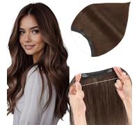 Elailite Secret Hair Extension Band Invisible Wire Hair Extensions Brown Real Human Hair Clip In One Piece Straight Thick - #04 Medium Brown - 16 Inch (80 g)
