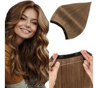 Elailite Secret Wire Clip in Hair Extensions Real Human Hair Invisible One Piece Hair Extension Headband Straight - #06 Light Brown - 18 Inch (65 g)