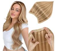Elailite Secret Wire Clip in Hair Extensions Real Human Hair on Wire One Piece Invisible Headband Extension Straight - #12/613 Golden Brown Mix Bleach Blonde - 12 Inch (55 g)