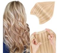 Elailite Secret Wire in Hair Extensions Real Human Hair on Wire One Piece Invisible Headband Extension with Clips Straight (#18/613 Ash Blonde Mix Bleach Blonde, 16 Inch-65 g)