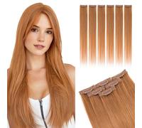Elailite Single Clip In Hair Extensions Real Human Hair Remy Double Weft 6 Pcs Seamless Highlights Hairpieces Straight - #30 Light Auburn - 10 Inch 31g
