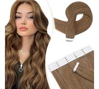 Elailite Tape in Hair Extensions Real Human Hair Brown 20 Pcs 30g Invisible Thin Type - Skin Weft Invisible Remy Extension (#6 Light Brown, 20 Inch)