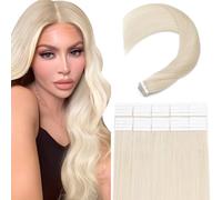 Elailite Tape in Human Hair Extensions 40 PCS 120G Thick Volume 3g/pcs - Seamless Skin Weft 100% Real Natural Remy Hair Extension (#70 Bleach White, 18 Inch)