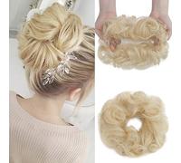 Elailite Updo Hair Scrunchies Buns Extensions HairPieces Donut Chignons For Women - 100% Real Remy Human Hair Curly Wavy Messy VOLUMINOUS Curly Wavy - #60 Platinum Blonde