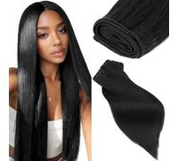Elailite Weft Hair Extensions Real Human Hair Brazilian Bundles Weave Straight 1 Bundle 100g - #1BY Natural Black - 20 Inch