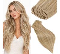 Elailite Weft Hair Extensions Real Human Hair Bundles Weave Straight Double Weft Sew In Hair Extension Remy 100G Highlighted - #18/613 Ash Blonde Mix Bleach Blonde - 12 Inch