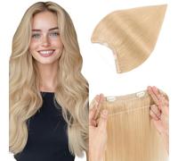 Elailite Wire Hair Extensions Real Human Hair Blonde Invisible Clip In One Piece Secret Wire Extension Band Straight Thick - #24 Natural Blonde - 16 Inch (80 g)