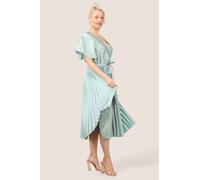 ELAINA FASHION Women's Grace Satin Pleated Midi Dress in Mint | Size: 6 ELAINA FASHION Mint 6