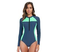 Elaineeu Womens Rash Guard One Piece Bathing Suit Tummy Control Swimsuits Long Sleeve Zip Front Rash Guard Swimwear Surfing Swim Suit(XXL)