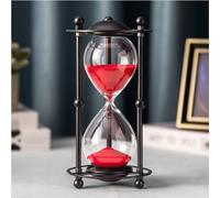 ELAINESTORE Hourglass Timer 30 Minute, Black Metal Frame Decorative Sand Timer (Red Sand, Medium Size)
