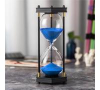 ELAINESTORE Hourglass Timer 60 Minute, Hexagon Wooden Frame Decorative Sand Timer (Blue Sand, Large Size)
