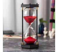 ELAINESTORE Hourglass Timer 60 Minute, Hexagon Wooden Frame Decorative Sand Timer (Red Sand, Large Size)