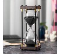 ELAINESTORE Hourglass Timer 60 Minute, Metal Wooden Frame Decorative Sand Timer (Black Sand, Large Size)