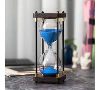 ELAINESTORE Hourglass Timer 60 Minute, Metal Wooden Frame Decorative Sand Timer (Blue Sand, Large Size)