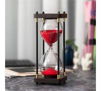 ELAINESTORE Hourglass Timer 60 Minute, Metal Wooden Frame Decorative Sand Timer (Red Sand, Large Size)
