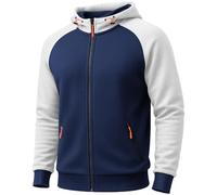 Elainone Hoodies for Men UK Color Block Warm Fleece Pullover Casual Hoody Zip Up Sweatshirt with Pockets Navy Blue