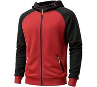 Elainone Hoodies for Men UK Color Block Warm Fleece Pullover Casual Hoody Zip Up Sweatshirt with Pockets