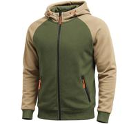 Elainone Hoodies for Men UK Color Block Warm Fleece Pullover Casual Hoody Zip Up Sweatshirt with Pockets Army Green