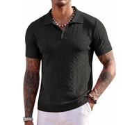 Elainone Men's Polo Shirts Short Sleeve Summer Tops Lightweight Breathable Hollow Out Shirt for Beach Vacation & Casual Daily Black