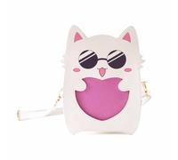 Elallin Crossbody Ita Bag,Cute Heart Cat Purse Bag,Cartoon Anime Bag,Badges Pins Display Bag with Mesh Insert Pad,Fashion Bag for Men Women, White, White Cat
