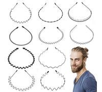 Elalove 10 PCS Metal Wave Headbands for Men and Women, Black Spring Hair Hoop Headband, Unisex Flexible Hair Bands for Sports, Bangs, and Styling