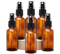 Elalove 6 Pack 50ml Amber Glass Spray Bottles with Funnels and Droppers Refillable Mist Bottles for Toiletries Essential Oils Travel Use